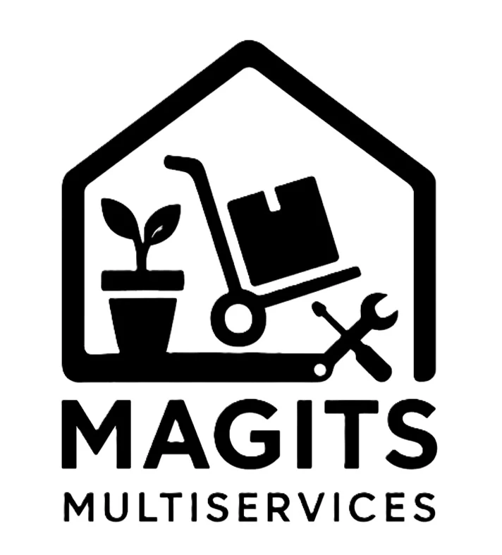 Offers full service including garden activities like mowing grass and trimming hedges, as well as indoor services such as removing household items in cases like death logo
